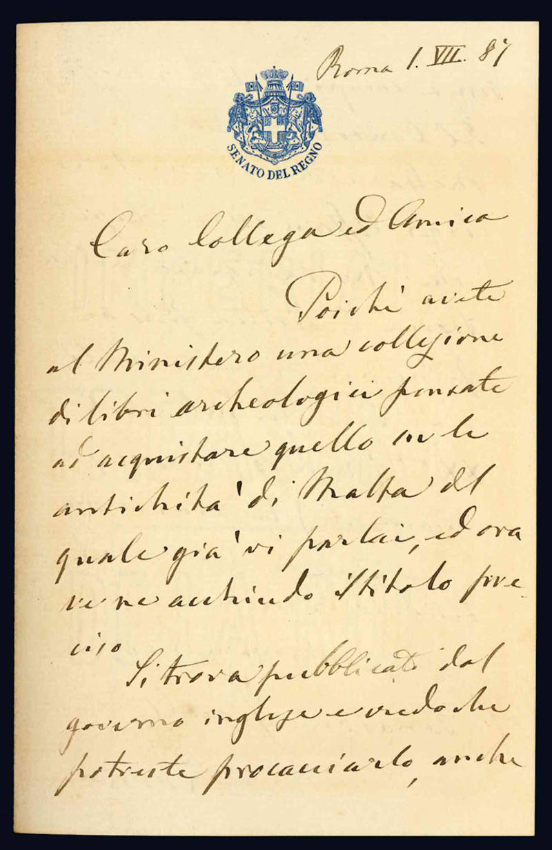Lettera autografa. Roma: 1° luglio 1887.