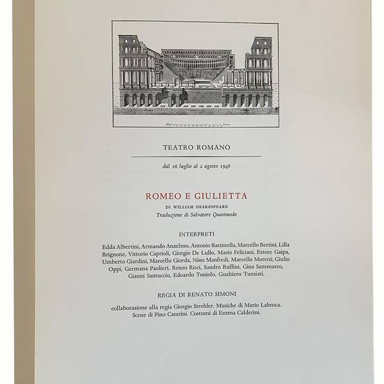 Spettacoli shakespeariani a Verona dal 1948 al 1963. Presentazione di Eligio Possenti. Illustrazioni da acqueforti di Pino Casarini. Note critiche di Bruno De Cesco