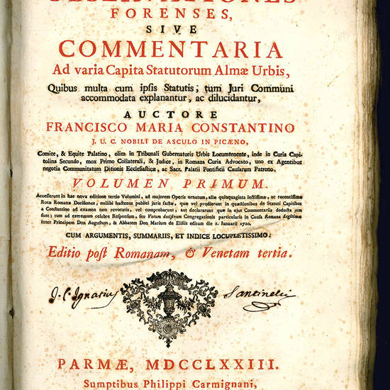 Observationes forenses, sive Commentaria ad varia capita statutorum almae urbis.