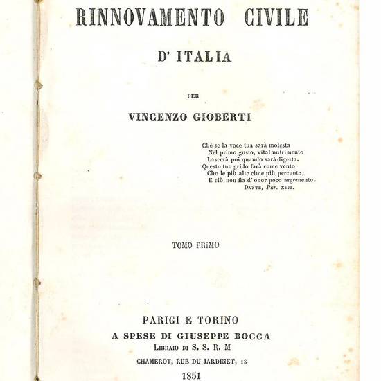 Del rinnovamento civile d'Italia. Tomo primo (-secondo).