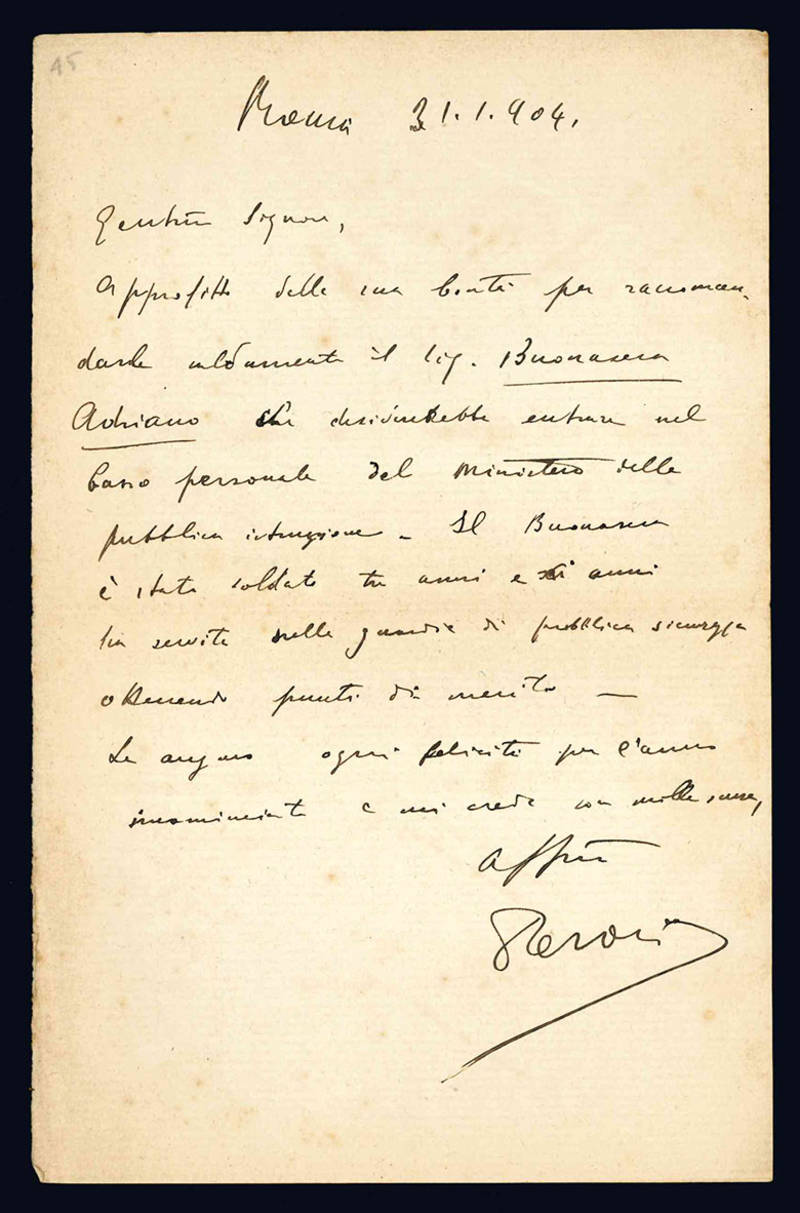 Lettera autografa. Roma: 31 gennaio 1904.