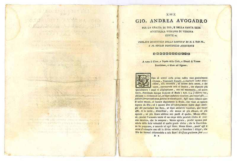 Lettera pastorale di monsignor Gio. Andrea Avogadro vescovo di Verona.