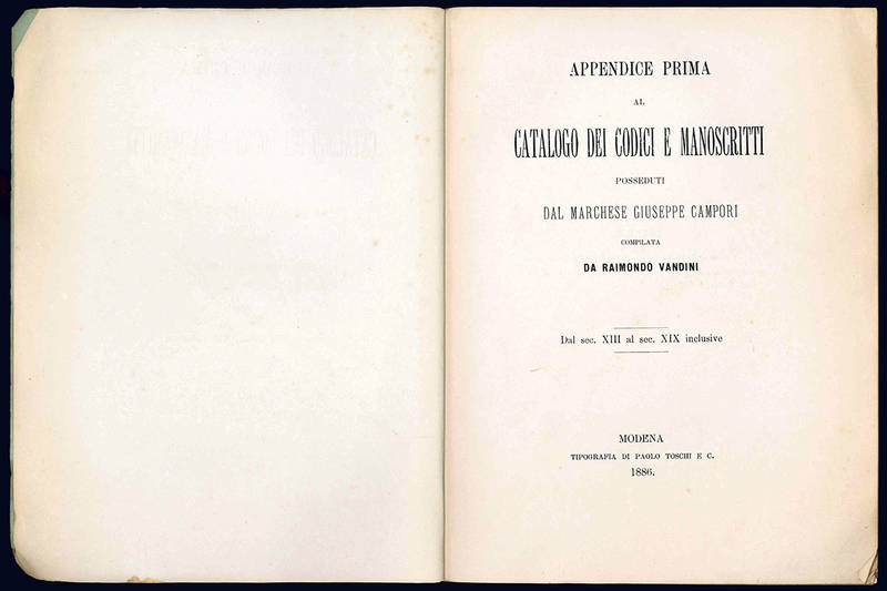 Appendice prima al Catalogo dei Codici Manoscritti posseduti dal Marchese Giuseppe Campori.