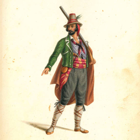 Collection of 70 watercolor drawings showing different theater costumes signed Witzmann. Germany or Austria, c. 1879