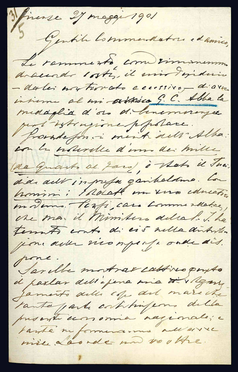 Lettera autografa. Firenze: 27 maggio 1901.