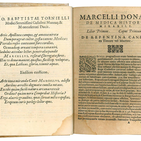 De medica historia mirabili libri sex. Marcello Donato serenissimi, Mantuae et Montisferrati principis a secretis & consiliario authore [...] Cum duplici indice.