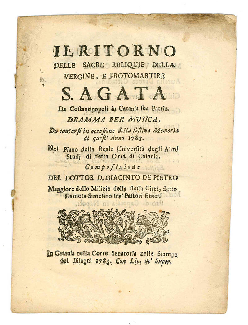 Il ritorno delle sacre reliquie della vergine, e protomartire S. Agata da Costantinopoli a Catania