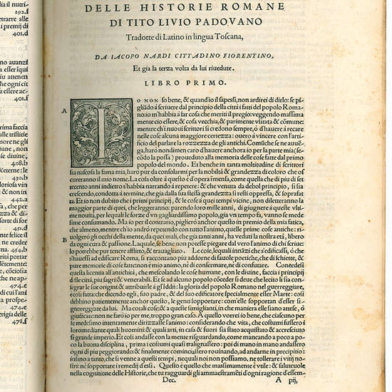 Le deche di T. Livio padovano delle historie romane, tradotte nella lingua toscana, da M. Iacopo Nardi cittadino fiorentino, & nuovamente dal medesimo gia la terza volta rivedute, & emendate con le postille parimente ampliate nelle margini del libro, [...