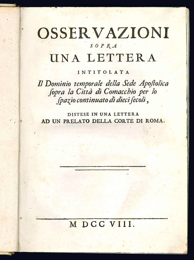 Osservazioni sopra una lettera intitolata Il Dominio temporale della Sede Apostolica sopra la Città