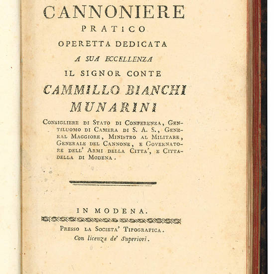 Il cannoniere pratico operetta dedicata a sua eccellenza il signor conte Cammillo Bianchi Munarini [...]