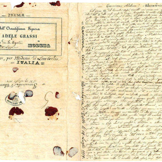 Lettera manoscritta inviata da Alessandria d'Egitto in data 19 luglio 1859 alla signora Adele Grassi di Modena