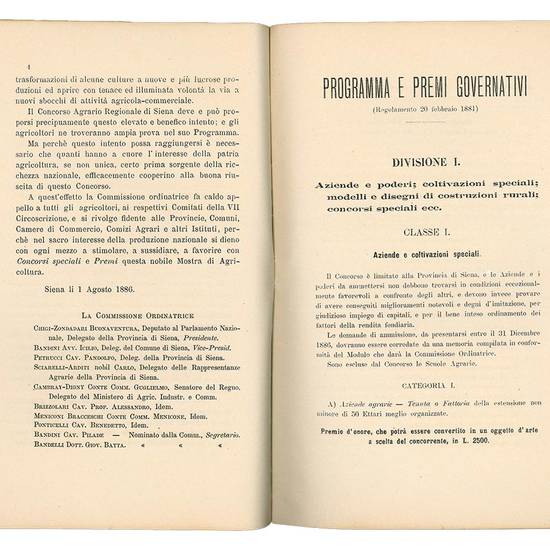 Concorso agrario regionale in Siena. Agosto 1887 provincie di Arezzo, Firenze, Grosseto, Perugia, Siena. (7. Circoscrizione) : regolamento