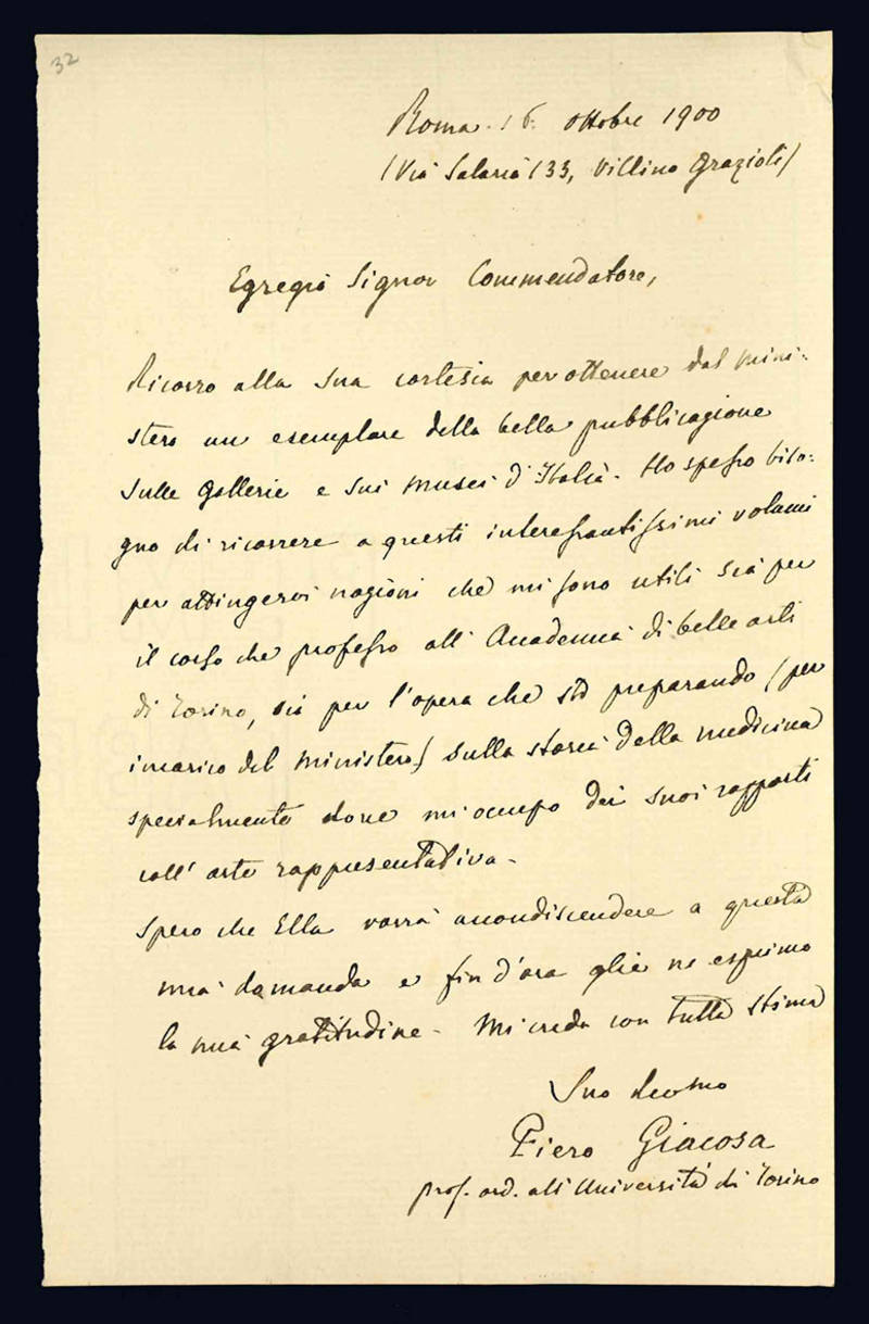 Lettera autografa. Roma: 16 ottobre 1900.