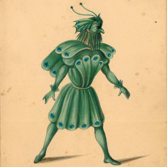 Collection of 70 watercolor drawings showing different theater costumes signed Witzmann. Germany or Austria, c. 1879