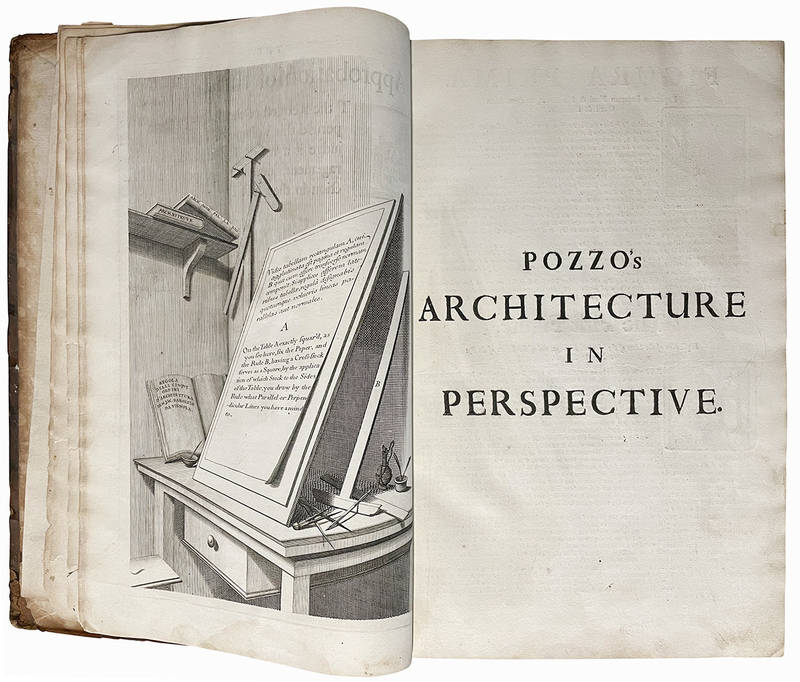 Rules and examples of perspective proper for painters and architects, etc. In english and latin: containing a most easie and expeditious method to delineate in perspective all designs relating to architecture [...] by [...] Andrea Pozzo, soc. Jes. Engrave