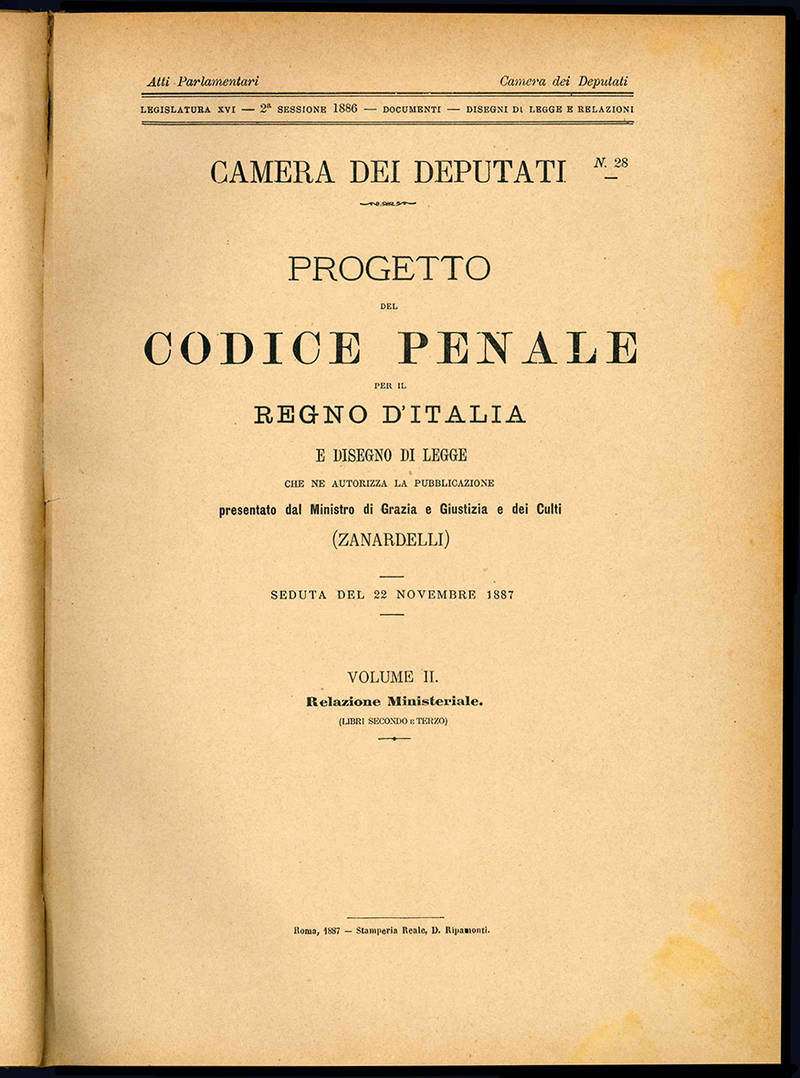 Progetto del Codice Penale per il Regno d'Italia.
