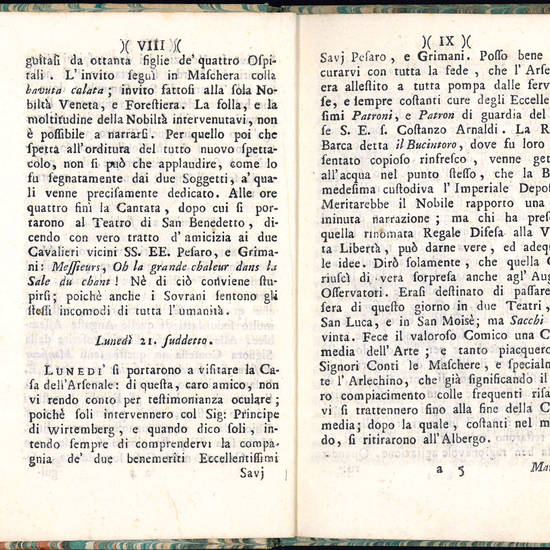 Lettera scritta da un patrizio veneto ad un suo amico, con cui si descrivono minutamente tutti li grandiosi spettacoli, co? quali si compiacque il Veneto Governo di trattenere li signori Conti del Nord, dal giorno del loro arrivo, fino al giorno della lor