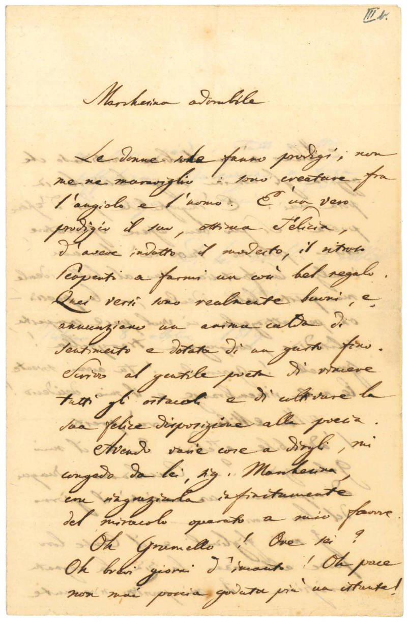 Lettera autografa indirizzata alla marchesa Felicia Giovio Porro (1781-1849). Milano, 8 ottobre 1819