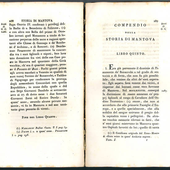 Compendio cronologico-critico della storia di Mantova dalla sua fondazione sino ai nostri tempi di Leopoldo Cammillo Volta [...] Tomo primo