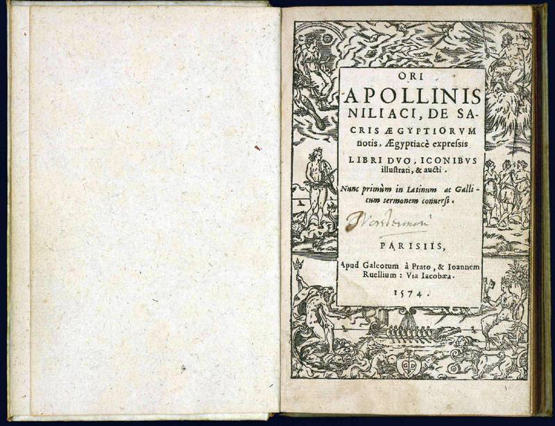 De sacris Aegyptiorum notis. Aegyptiacè expressis libri duo. Iconibus illustrate & aucti. Nunc primùm in Latinum ac Gallicum sermonem conversi