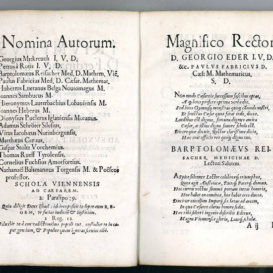 Triumphus D. Ferdinando I. Ro. Imperatori Invictiss. P.P. Augustiss. Archigymansii Viennensis nomine pro foelicibus Imperij auspicijs renunciatus [...] Ad eunden panegyrica aliquot doctissimorum hominum carmina