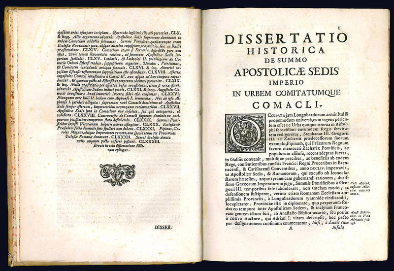 Disseratio historica de summo apostolicae sedis imperio in urbem comitatumque Comacli.