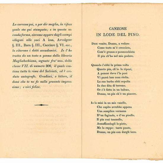 Canzone in lode del pino del cavaliere Lionardo Salviati citata nel vocabolario degli Accademici della Crusca.