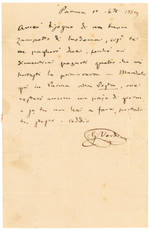 Autograph letter signed and addressed to a certain Luigi Bezzi, Albergo del Canaletto, Reggio di Modena. Parma, 11 September 1859