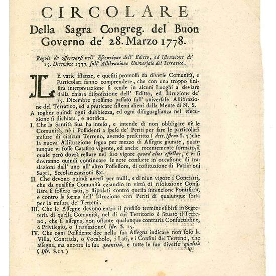 Circolare della Sagra Congreg. del Buon Governo de' 28. Marzo 1778 (Marozzi)