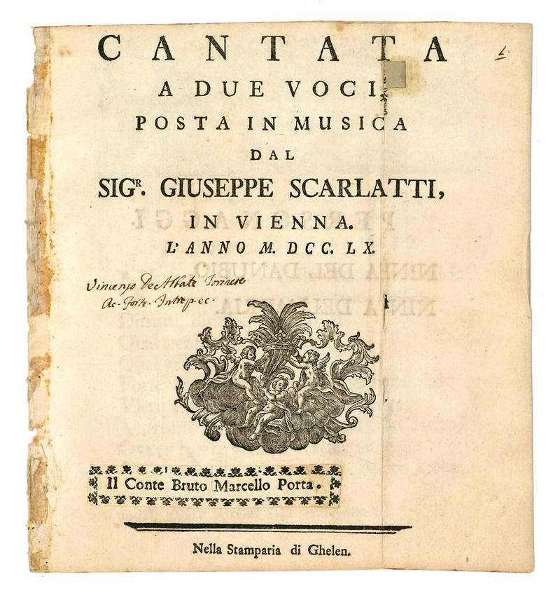 Cantata a due voci posta in musica dal Sigr. Giuseppe Scarlatti