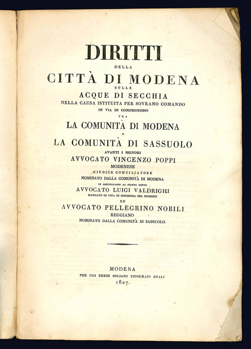 Diritti della città di Modena sulle acque di Secchia.