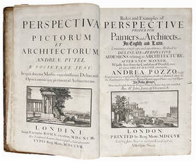 Rules and examples of perspective proper for painters and architects, etc. In english and latin: containing a most easie and expeditious method to delineate in perspective all designs relating to architecture [...] by [...] Andrea Pozzo, soc. Jes. Engrave