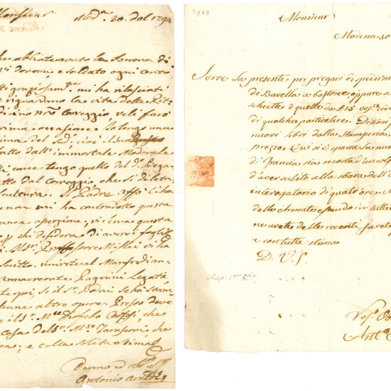 Otto lettere autografe firmate ed indirizzate al libraio di Parma Jacques Blanchon. Modena, 9 maggio 1793-21 agosto 1794