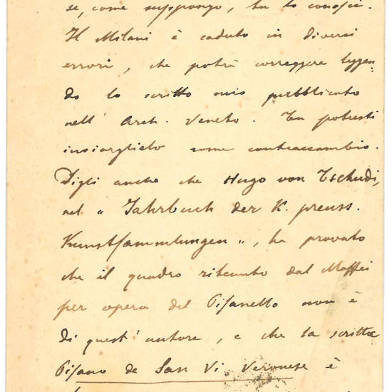 Cartolina autografa firmata con le iniziali AV ed indirizzata al Prof. Giovanni Setti a Siena. Modena, 8 maggio 1886