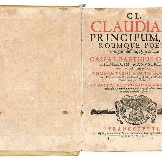 Cl. Claudiani, principum, heroumque poetae ... Quae exstant, Caspar Barthius ope septemdecim manuscriptorum exemplarium restituit: commentario multo locupletiore ... ita illustravit: ut auctor ... commendatissimus.