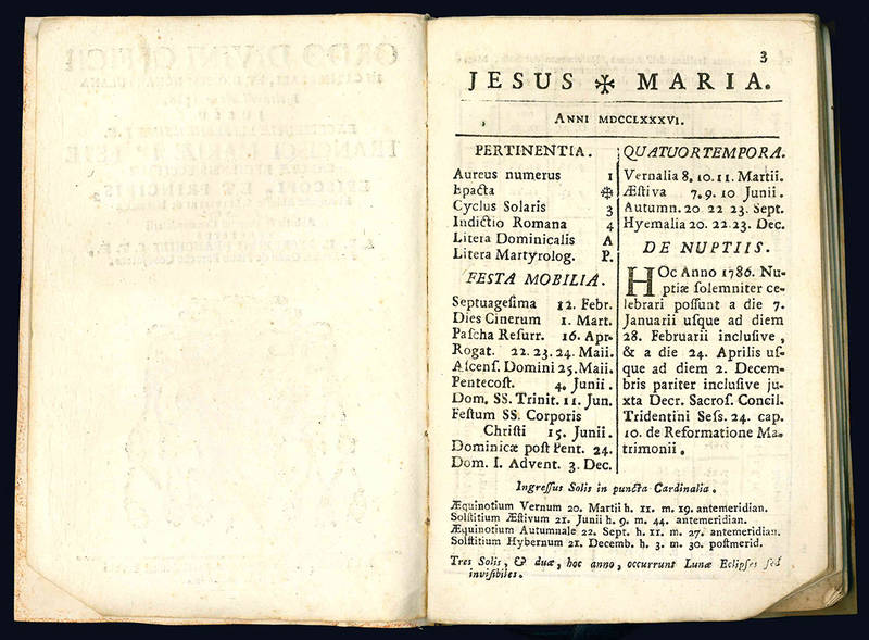 Ordo Divini Officii in Cathedrali, et Dioecesi nonantulana recitandi anno 1786.