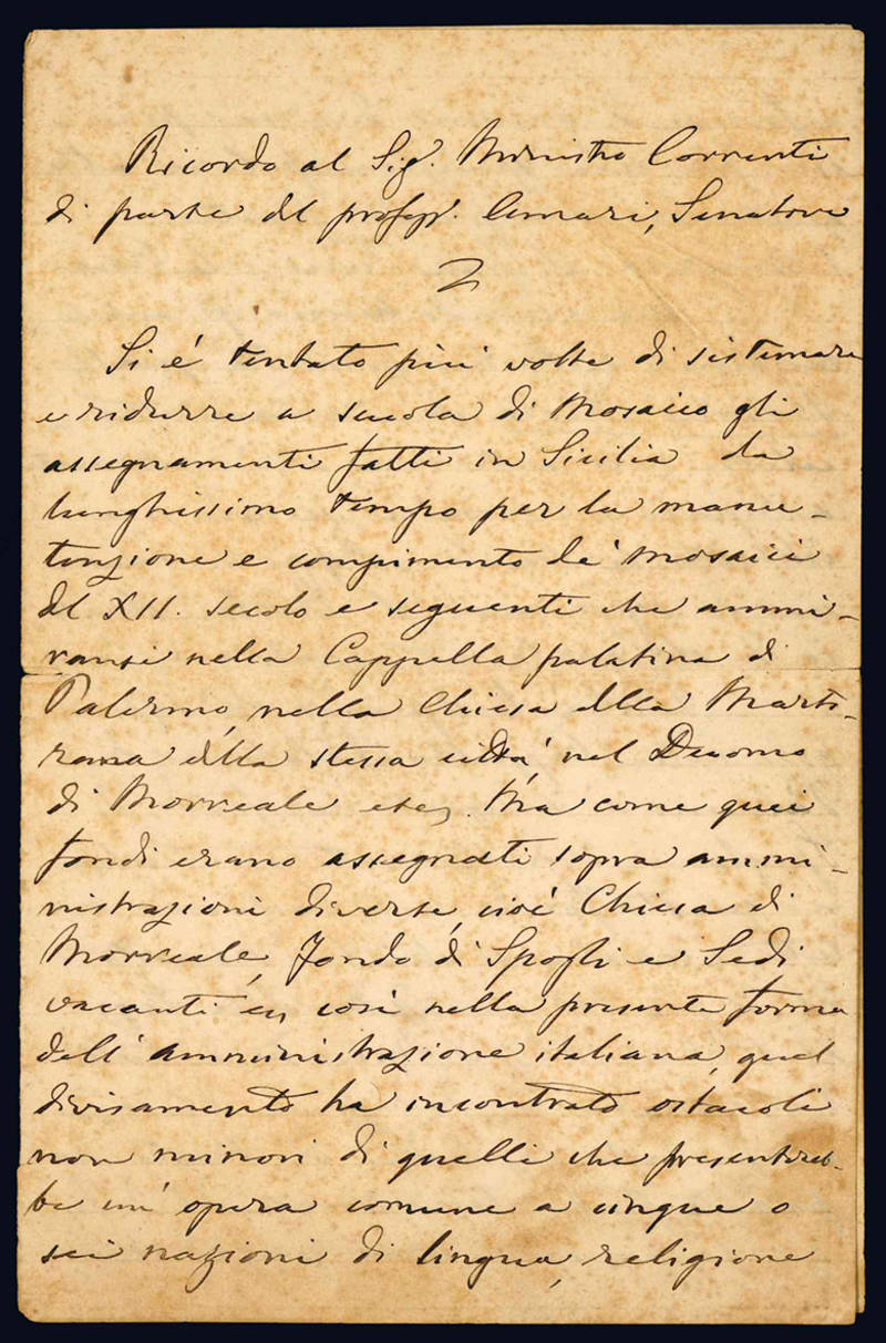 Ricordo al Sig. Ministro Correnti di parte del profess. Amari, Senatore. Firenze: 4 settembre 1871.