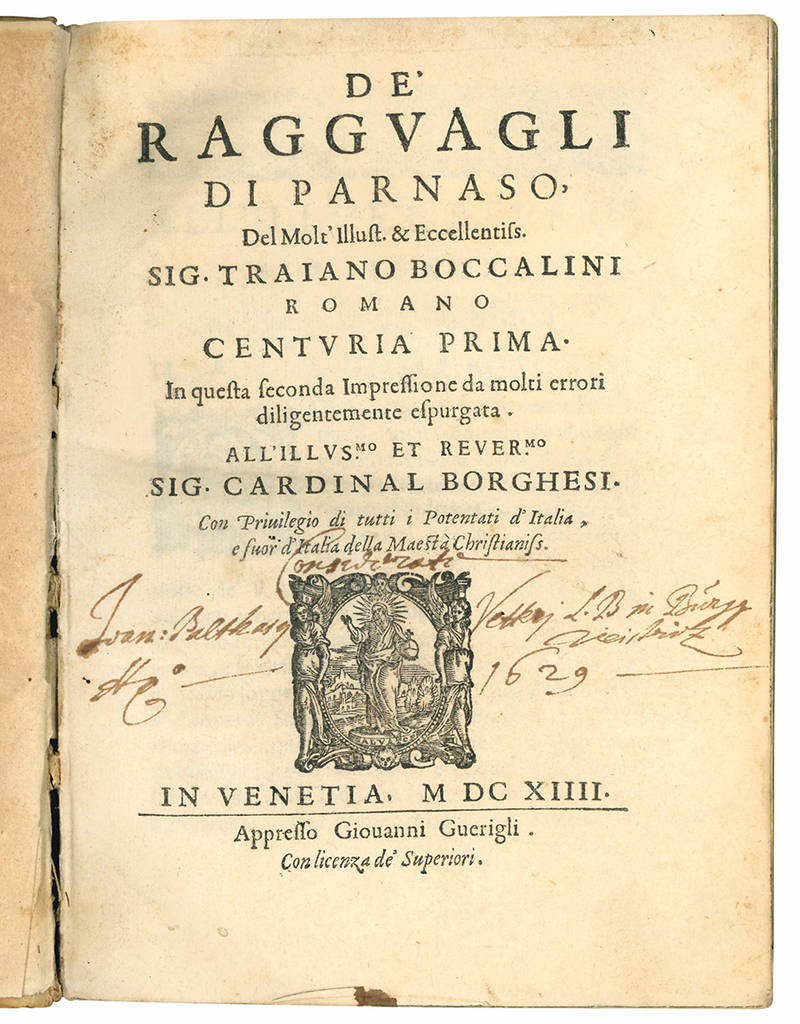 De’ ragguagli di Parnaso [...] centuria prima [-seconda]. In questa seconda impressione da molti errori diligentemente espurgata