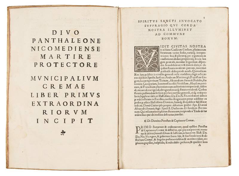 Municipalia Cremae. First colophon (l. S9r): Venice, Aurelio Pinzi, 1536. Second colophon (l. 2A3r): Venice, Giovanni Padovano & Venturino Ruffinelli, 1537
