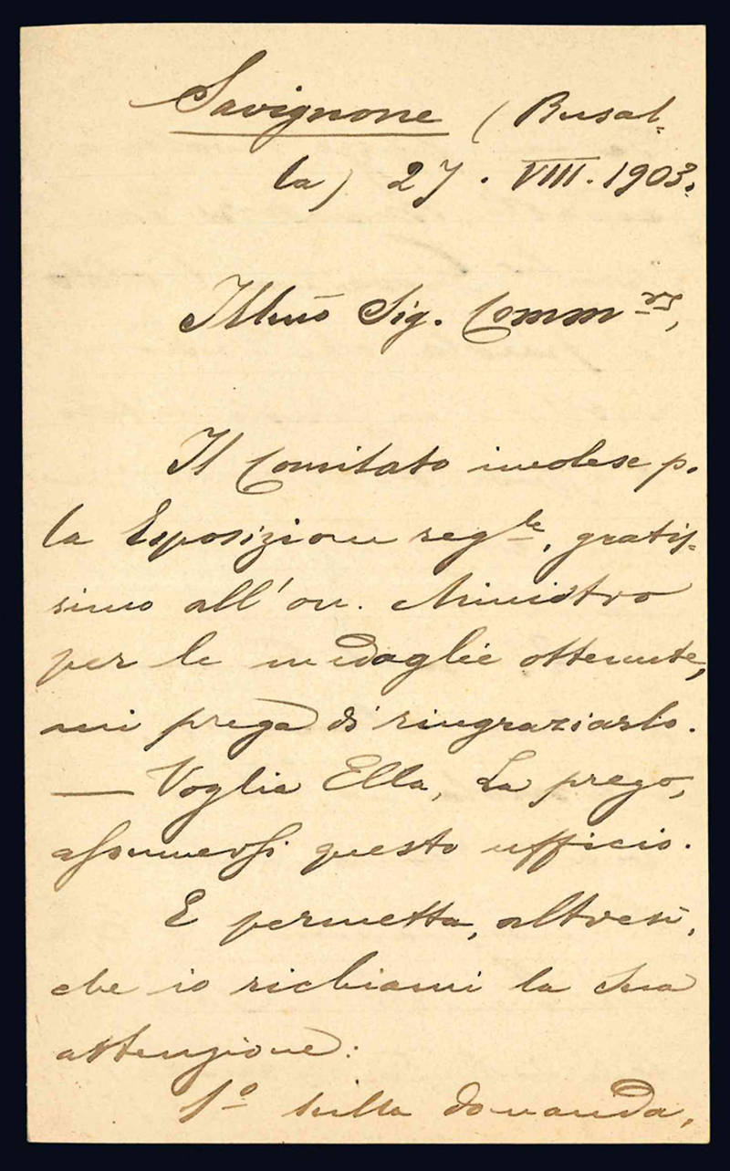 Lettera autografa. Savignone (Busalla): 27 agosto 1903.