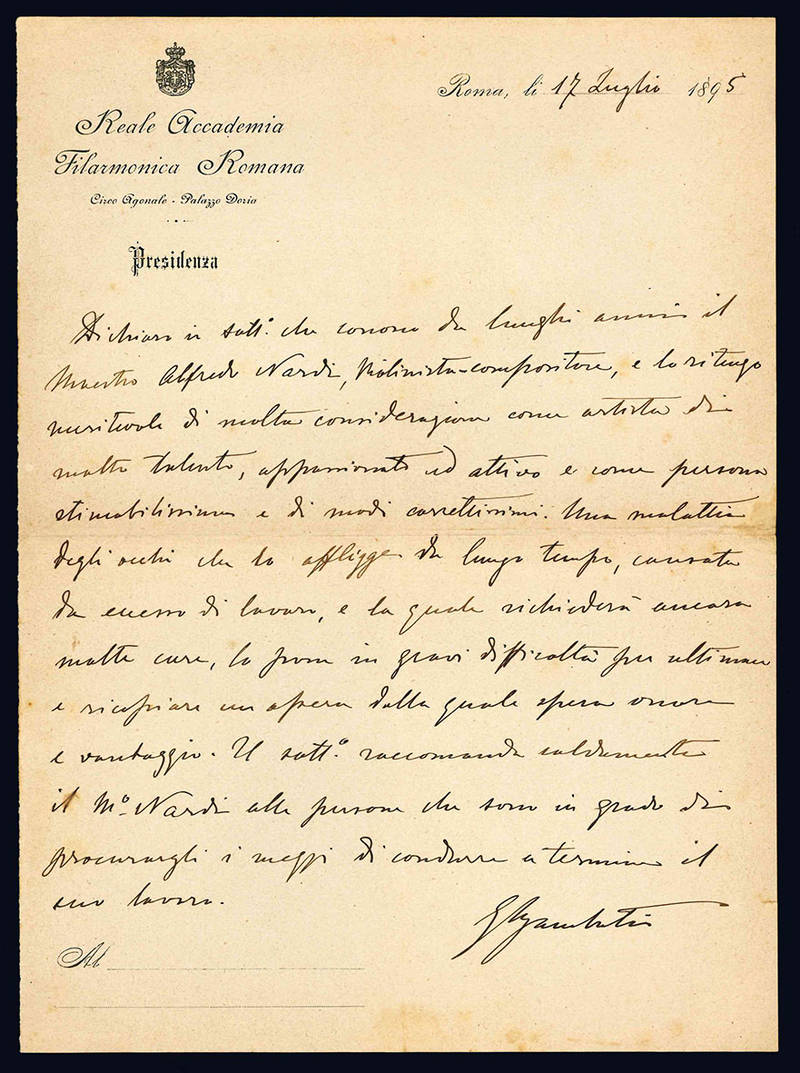 Lettera autografa. Roma: 17 luglio 1895.