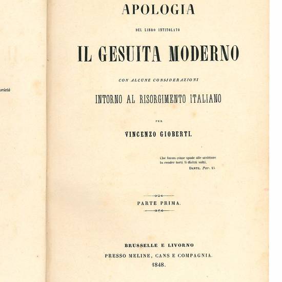 Apologia del libro intitolato Il gesuita moderno con alcune considerazioni intorno al Risorgimento italiano. Parte prima.