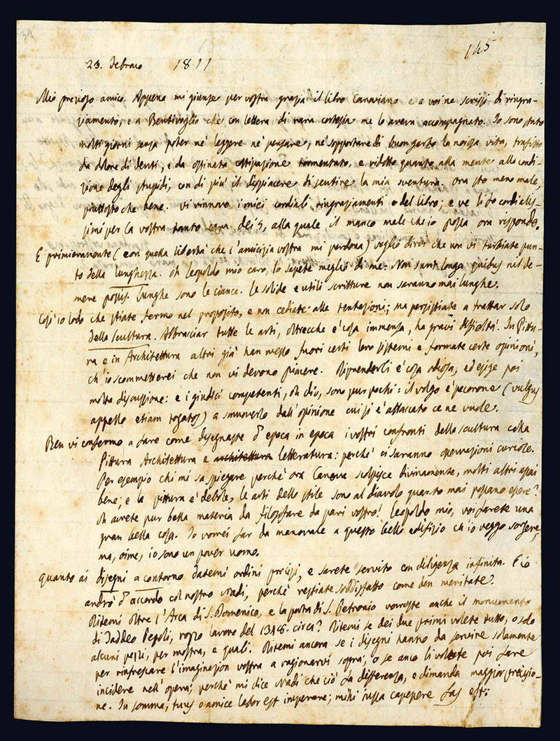 Lettera autografa a Leopoldo Cicognara. 23 febbraio 1811.