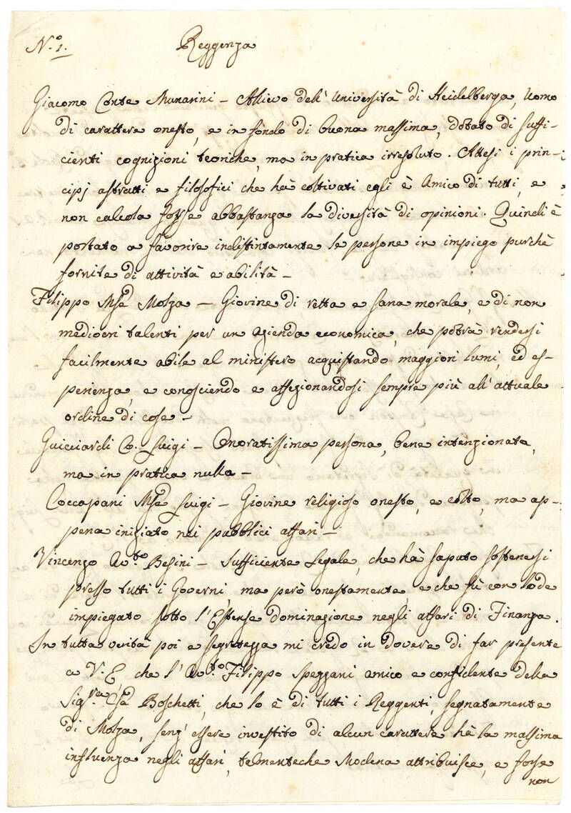 Lettera indirizzata a Francesco IV d’Austria-Este (1779-1846) firmata e datata Modena, 19 Aprile 1814, riguardante il futuro dei possessori di beni allodiali della Casa d’Este acquisiti durante il periodo di occupazione napoleonica. Manoscritto su car