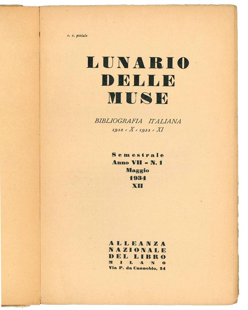 Lunario delle muse. Bibliografia italiana semestrale.