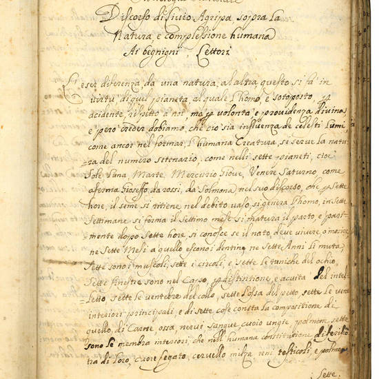 Manuscript on paper containing five 16th- and 17th-century astrological, literary, and historical texts in Italian. Italy, end of the 17th century