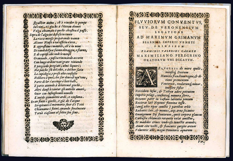 Raunanza de' fiumi, overo Dell'ambasciaria de' signori veronesi al Ser.mo Marin Grimani prencipe di Venetia. Componimento heroico di Monsignor Flaminio Valerino, Tradotto in versi sciolti italiani per Giacop'Antonio Bianchino.