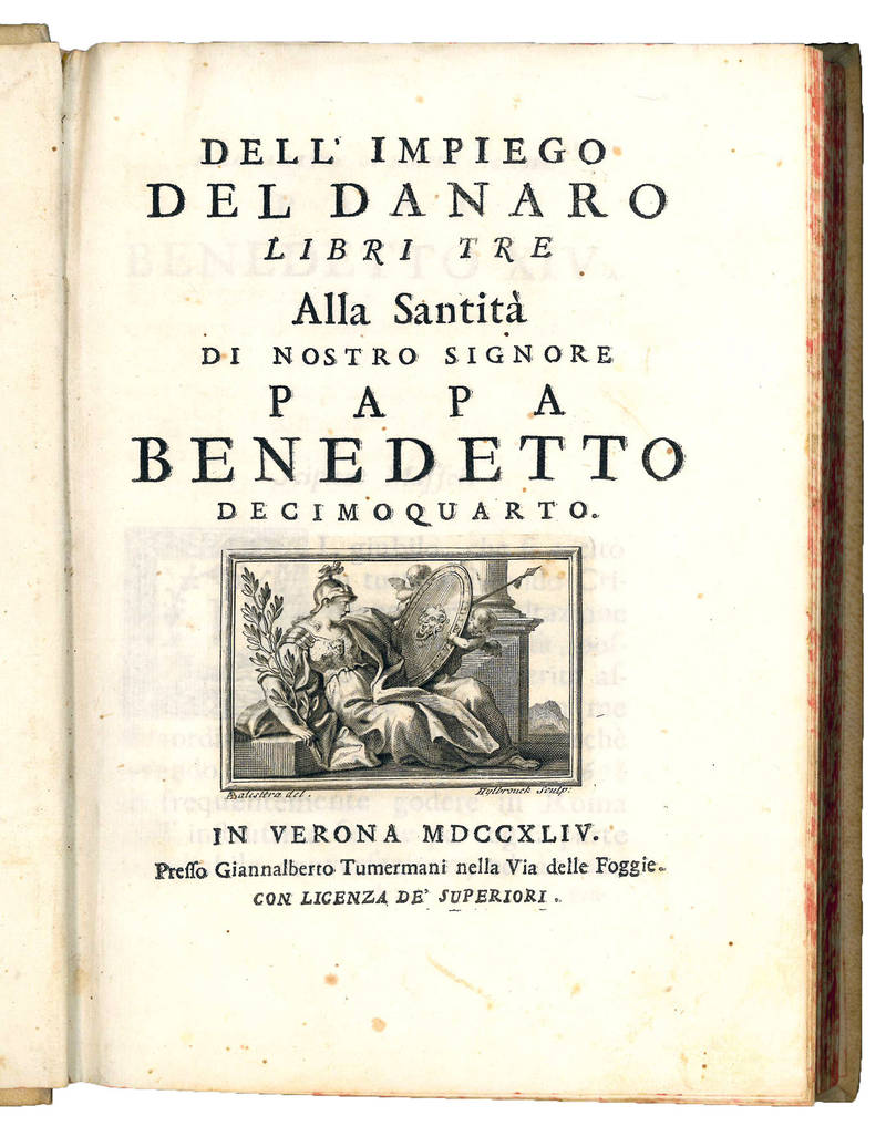 Dell?impiego del danaro libri tre alla Santità di Nostro Signore Papa Benedetto decimoquarto