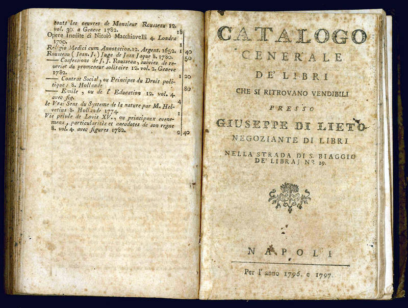 Catalogo di alcuni libri latini, greco-latini, italiani, e francesi che si trovano vendibili...