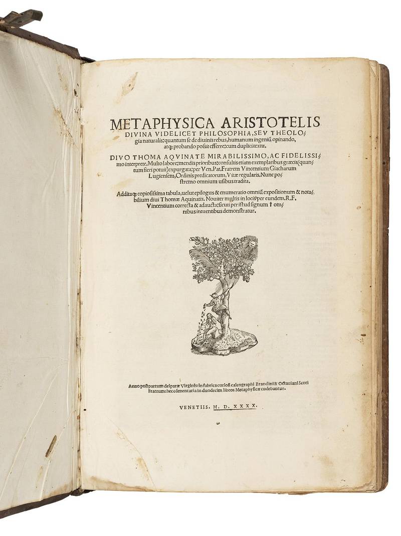 Metaphysica Aristotelis divina videlicet philosophia, seu Theologia naturalis; quantum se de Divinis rebus, humanum ingenium opinando, atque probando possit efferre; cum duplice textu. Divo Thoma Aquinate [...] interprete. Multo labore [...] expurgata; pe